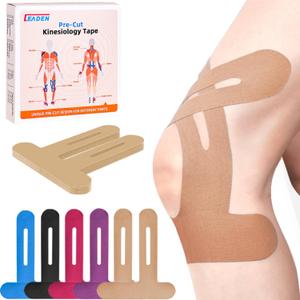 IEADEN Precut Kinesiology Tape for Knees, 10 Strips - Knee Support & Stability, Knee Pain Relief Athletic Tape - Waterproof & Elastic, Breathable Hypoallergenic Latex-Free Tape, Beige