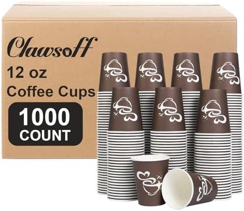 Clawsoff 1000 Count 12 oz Paper Coffee Cups, Disposable Drinking Cups for Hot or Cold Beverage, 12 ounce Brown Coffee Cups for Party, Business, Travel, Picnic