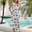 WNEEDU Summer Dresses for Women 2025 Maxi Dresses Casual Collared V-Neck Sleeveless Sundresses Split Beach Vacation Outfits (XL)