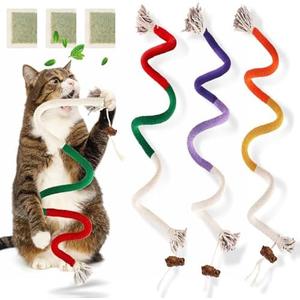 TEAWOO 3 PCS Cat Toys Chew Ropes, 27.56 Inches Cat Chew Rope Toy for Teeth Cleaning, Safe Catnip Toys for Cats Rope Chew Toy (3 Bags of Catnip Included)