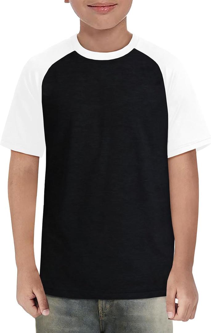 Boys Short Sleeve T Shirts Kids Summer Colorblock Tops Crewneck Casual Tee 5-14 Years