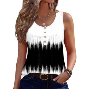 Zeagoo Tank Top for Women 2026 Summer Loose Fit Sleeveless Pleated Flowy Floral Tunic Dressy Blouse (L)