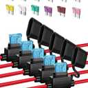 5 Pack 12 AWG Inline Fuse Holder - Automotive Replacement Fuse Holder with 60 Pcs (2A, 3A, 5A, 7.5A, 10A, 15A, 20A, 25A, 30A, 35A, 40A, 50A) ATC/ATO Standard Blade Fuses