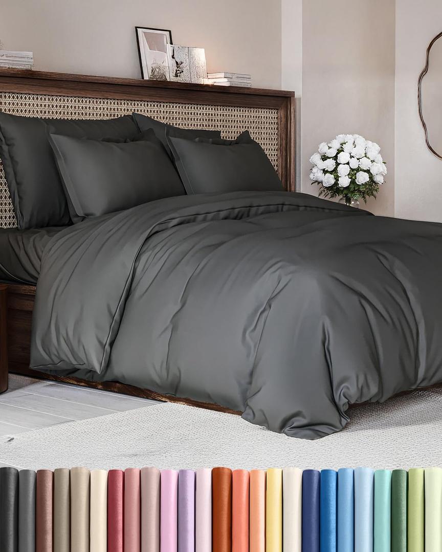 Duvet Cover King Size - Extra Soft King Size Duvet Cover - Lightweight, Breathable & Cozy - Easy Care & Fade Free w/ Zipper Closures & Ties - 104" x 90" Inches - (Charcoal) Comforter Not Included