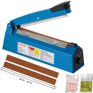 VEVOR Impulse Sealer 8 inch, Manual Heat Seal Machine with Adjustable Heating Mode, ABS Shrink Wrap Bag Sealers for Plastic Mylar PE PP Bags, Portable Poly Bag Sealing Machine with Extra Replace Kit (Blue)