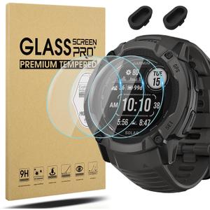 Suoman 3+2 Pack for Garmin Instinct 2X Screen Protector, Anti-Dust Plugs+[Anti-Scratch] 9H Hardness Tempered Glass Screen Protective Film