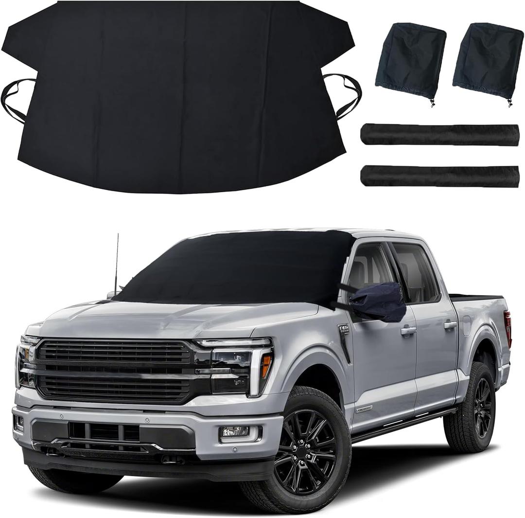 EcoNour Windshield Cover for Ice and Snow | Windshield Snow Cover with Side Mirror Cover & Wiper Protection | Oxford Fabric Winter Cover for Pickup Trucks, SUV & Mini Van | X-Large (74"x43")