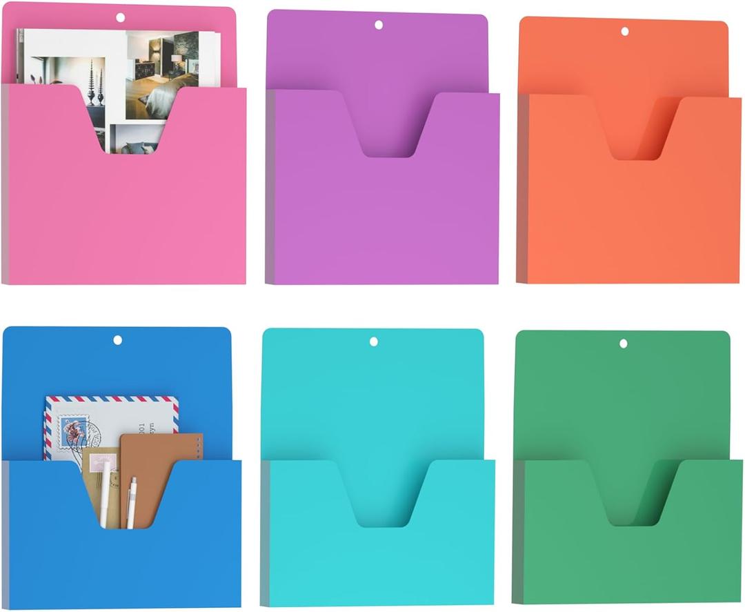 MFTEK Magnetic File Holder 6 Pockets Paper Holder, Hanging File Organizer Office Supplies Storage for Cabinets, Whiteboard, Magnetic Mail Letter Folder for Refrigerator (Light Color-Mix)