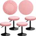 Round Velvet Stool Cover 12-16 inch Bar Stool Seat Covers Round, Wellvery Well Made with Strong Elastic and are Rich Color that Doesn’t Fade, Soft and Comfortable (4, Pink)