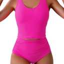 Eomenie Two Piece Tankini Swimsuits for Women Tummy Control Bathing Suits Cutout Back Swim Tank Top with High Waisted Bottom M
