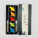 JapanBargain, Set of 5 Reusable Bamboo Chopsticks with Porcelain Crane Rests, Japanese Style Gift Set in Elegant Box, Black Chopsticks with Gold and Red Crane Print, Dishwasher Safe (Multicolor)