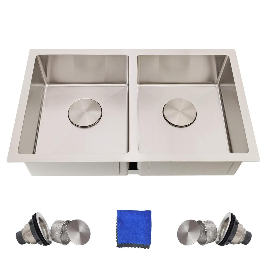 33x22 Drop In Kitchen Sink Double Bowl, Delironexu Kitchen Sink 33x22