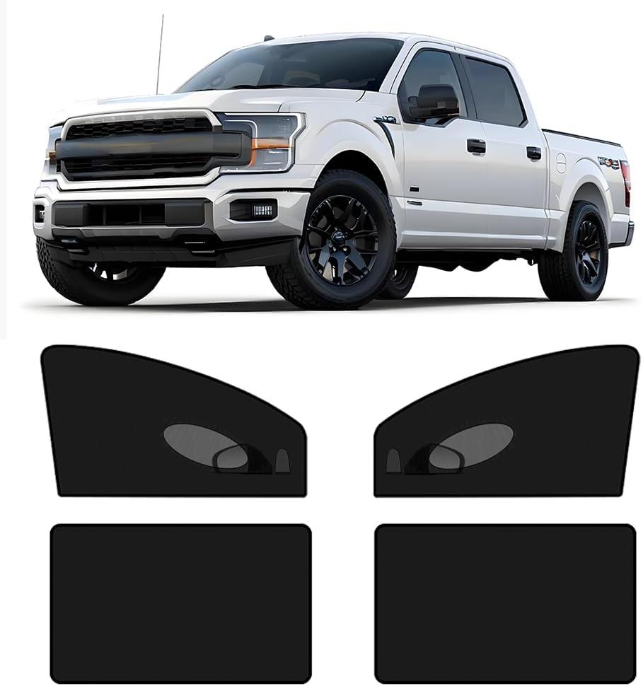 XL Truck Car Window Screen Shades for Large SUV Pickup 4 Pcs Car Bug Mosquito Net Camping Protector Elastic Mesh Netting Front Rear Window (for Pickup Truck)