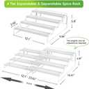 4 Tier Adjustable Spice Rack Organizer for Cabinet - White (2 PCS S&L) Expandable Spice Shelf with Protection Railing for Inside Cabinets, Countertop, Pantry Storage & Seasoning Organization