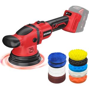 VERVEWAVE Cordless Buffer Polisher Kit for Milwaukee 18V/M18 Battery (No Battery), 6-Inch Orbital Car Polisher 6 Speed 18005500 RPM, 17PCS Polishing Accessories, for Car Polishing/Waxing (Tool Only) (Red)