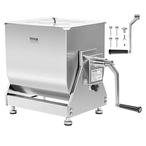 VEVOR Manual Meat Mixer, 30 Pound Capacity Tilt Tank Meat Mixer, Stainless Steel Meat Processing Equipment, Sausage Mixer Machine with Lid and Handle, Ground Beef Hand Mixer, Silver