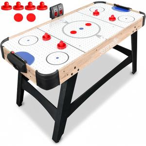 SereneLife 58in Powered Air Hockey Table Upgraded 700mA 12v 2X Powerful Motor, 4 Player 4 Pucks 2 Pushers, Full-Size Arcade Style, Inline Power Switch and Battery Free Digital LED Score Board