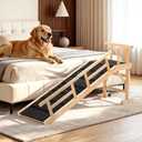 59" Wooden Dog Ramp with Platform & Wheels Gentle Slope Non-Slip for Bed
