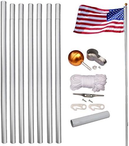 20 FT Heavy Duty 14 Gauge Tapered Commercial Flagpole Outdoor Sectional 2.5 inch Butt Residential Flag pole Windstrong 3x5 US Nylon Flag Sewn Stars Sewn Stripes Hardware for holding two Flags included