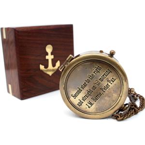 Second Star to the Right and Straight on Till Morning- Brass Engraved Compass with Wooden Case Inspirational Birthday, Confirmation, and Baptism Gifts
