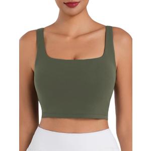 Sunzfly Women Square Neck Sport Bra with Removable Pads, Built-in Bra Crop Tank Top Summer Sleeveless Camisole Workout Yoga (Medium, Forest Night)