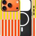 Magnetic for iPhone 17 Pro Case Cute Horizontal Segmentation Stripes Phone Case, Shockproof Slim TPU and Hard PC Protective Phone Cover Compatible with MagSafe Designed for Women Orange&Yellow