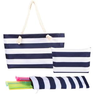 Empty Mahjong Tile Bag 3PS - Stripe American Mahjong Carrying Set Tote Bags for Tiles and Racks Storage (Case Only) (Dark Blue)