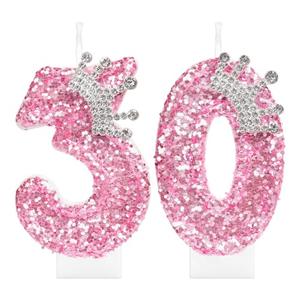 iNINGER Pink Birthday Number 30 Candles,Pink Crown Happy Birthday Supplies for Cake,Rose Gold Glitter Cake Candles for Girl Women Wedding Party Anniversary Celebrations Supplies