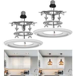 5" and 6" Recessed Can Light Conversion Kit 2-Pack, Light Fixture Upgrade, Pendant Light, Fan Compatible, Includes 7 Inch Decorative Plastic Medallion, White Finish
