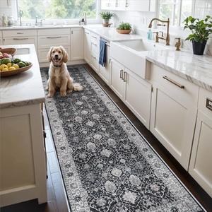3x12 Washable Hallway Runner Rug: Oriental Long Ultra Soft Runners for Kitchen Entryway Thin Non Slip Bathroom Nursery Floor Mat Water Resistant Low Pile Carpet for Living Room Bedroom (Black, 3x12)