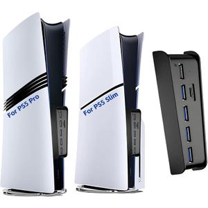 6 Ports USB Hub for PS5 Pro/Slim Console, High-Speed Expander Hub Charger Port with 4 USB-A 2.0 + 1 USB Charging Port + 1 Type C Port, Compatible with PlayStation 5 Pro/Slim Front Jacks