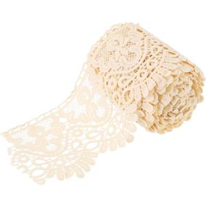 MECCANIXITY 4 Inch Wide 5 Yard Lace Ribbon Floral Pattern Light Beige Lace Trim Ribbon Milk Silk Lace Trim for Sewing Making, DIY Crafts, Gift Wrapping, Wedding Decor
