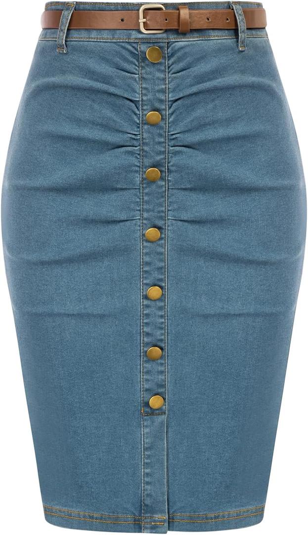 Belle Poque Denim Pencil Skirt for Women Ruched Bodycon Jeans Skirt with Belt High Waisted Pencil Skirts (Small, Blue) Belle Poque Denim Pencil Skirt for Women Ruched Bodycon Jeans Skirt with Belt High Waisted Pencil Skirts (Small, Blue)
