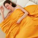 EMME Cotton Throw Blanket - 100% Muslin Soft, Breathable Gauze - All Season, Pre-Washed - Mustard Yellow, 50"x70"