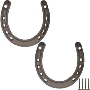 TIHOOD 2PCS Cast Iron Horseshoe Wall Decor, Medium Horseshoe Durable Cast Iron 5 Holes On Each Side for Indoor Or Outdoor