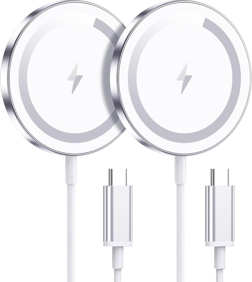 WRVVR for Apple Mag-Safe Charger 2 Pack, Magnetic Wireless Charger for iPhone 17/17 Pro/17 Pro Max/Air/16 15 14 13 12 Pro Max Plus mini, Charging Pad for Airpods Pro 3 2,Strong Magnet, Silver