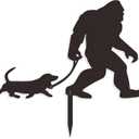 Bigfoot Garden Stake Laser Cut Metal Sasquatch Statue Walking Dachshund Dog on Leash Funny Yard Decor, Outdoor Metal Yard Art Silhouette, Sign for Garden & Lawn
