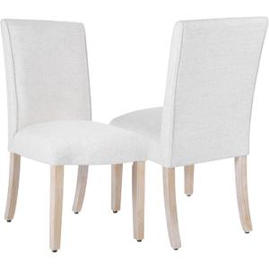HomePop Scalloped Detail Dining Chair|Upholstered Parsons Dining Chairs |Decorative Home Furniture, Cream Textured Woven (Set of 2)
