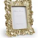 Cuspin 3x5 Picture Frame Small Gold Frames, Vintage Gold Palm Leaves Textured Hand-Crafted Resin with Glass Front, Elegant Retro Photo Frame for Wall and Tabletop Display Home Decor