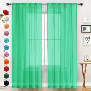 SpaceDresser Basic Rod Pocket Sheer Voile Window Curtain Panels Grass Green 1 Pair 2 Panels 52 Width 84 Inch Long for Kitchen Bedroom Children Living Room YardGrass Green, 52W x 84L