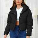 Yimoon Womens Winter Cropped Puffer Jacket Hooded Zip Up Short Warm Quilted Puffer Coat Outerwear (Black)