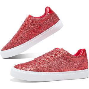 Jeekopeg Glitter Sparkly Fashion Sneakers Shoes Shiny Casual Shoes Bling Sequin Concert Low Cut Lace up Shoes (5.5 Women/4.5 Men)