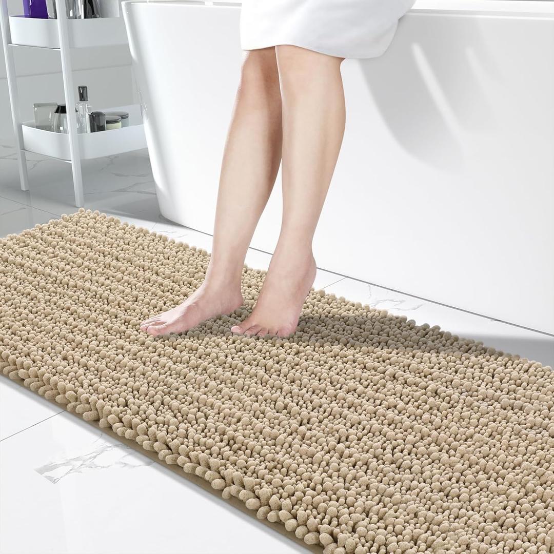 Yimobra Bathroom Runner Rug 70x24 Inch - Extra Long Non Slip Chenille Bath Mat, Soft & Absorbent, Machine Washable Shaggy Hallway Carpet for Vanity Tub Shower, Camel Home Decor Accessories