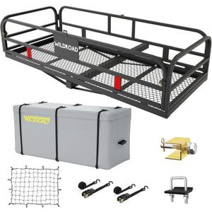 Wildroad 500 Lbs Hitch Cargo Carrier Set, Heavy Duty Cargo Carrier Hitch Mount 60"x24"x14" for 2" Receiver, SUV Car Truck, Includes Waterproof Cargo Bag, Cargo Net, Straps & Dual Tightener
