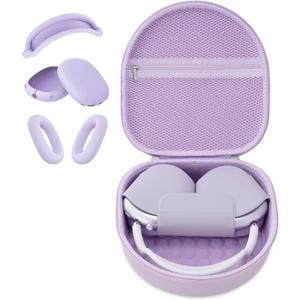 Case for Apple Airpods Max 2/ Airpods Max Headphones, Travel Portable Headphone Hard Case Cover Bag, Mesh Pouch with Zipper for Charger and Accessories (Purple case & Cover)
