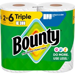 Bounty Select-A-Size Paper Towels, White, 2 Triple Rolls = 6 Regular Rolls