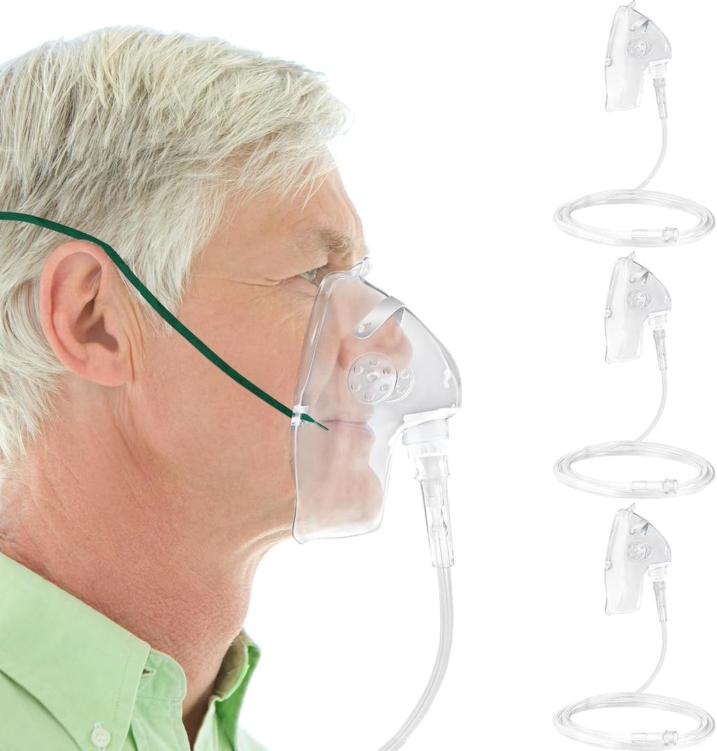 3 Pack Oxygen Masks for Face Adult, XL Size Oxygen Mask with 6.6' Ft Tubing and Adjustable Elastic Strap- NO Cup-White