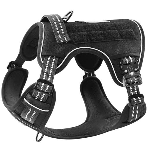 PawsPassion No Pull Dog Harness for Medium Large Dog, Heavy Duty Tactical Adjustable Pet Harness, Voyager Service Walking Vest Harness with Easy Control Handle Reflective Strip (Stealth, L)