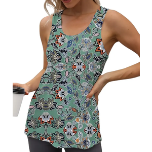 Cakulo Womens Sleeveless Workout Tops Racerback Athletic Summer Tank Tops Gym Yoga Running Shirts Clothes Army Green Flower XL
