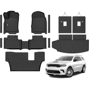 Floor Mats & Trunk Mat for 2026 2016-2025 Dodge Durango 7 Seats with 3rd Row Backrest Mat All Weather TPE Protection 3 Rows Car Floor Liners Full Set with Cargo Liners